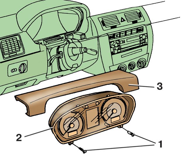 Схема снятия комбинации приборов автомобиля Skoda Fabia I