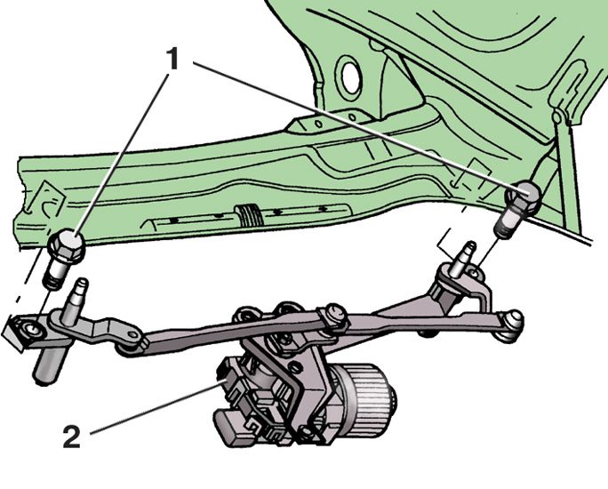 Схема снятия стеклоочистителя автомобиля Skoda Fabia I