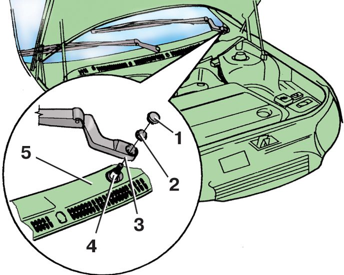 Схема снятия рычагов очистителя ветрового стекла автомобиля Skoda Fabia I