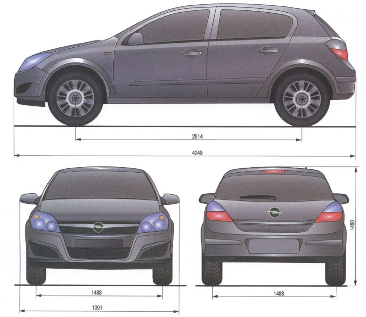 Габаритные размеры Opel Astra