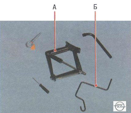 Домкрат и вороток автомобиля Opel Astra