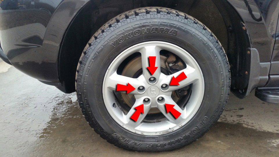 Ослабить гайки колеса на автомобиле Hyundai Santa Fe CM 2006-2012