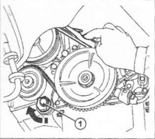 Проверните натяжитель через специальное шестигранное отверстие - проверка и регулировка натяжения ремней привода вспомогательных агрегатов Fiat Doblo 2005