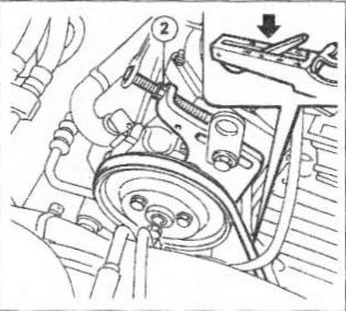 Регулировка натяжения ремня привода насоса гидроусилителя рулевого управления - проверка и регулировка натяжения ремней привода вспомогательных агрегатов Fiat Doblo 2005